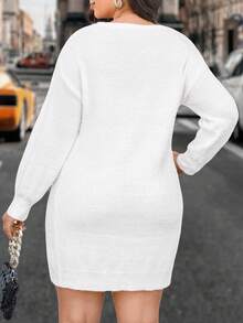 Calvaya 大尺碼女式落肩毛衣修身連身裙 - 白色 - 查看 2