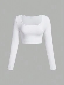 Muchica 多色针织女式修身 T 恤 - 黑與白 - 查看 5