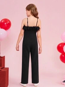 SHEIN Girls' Knitted Plain Camisole Top With Collar & Jumpsuit, Sold Separately - Black - View 2