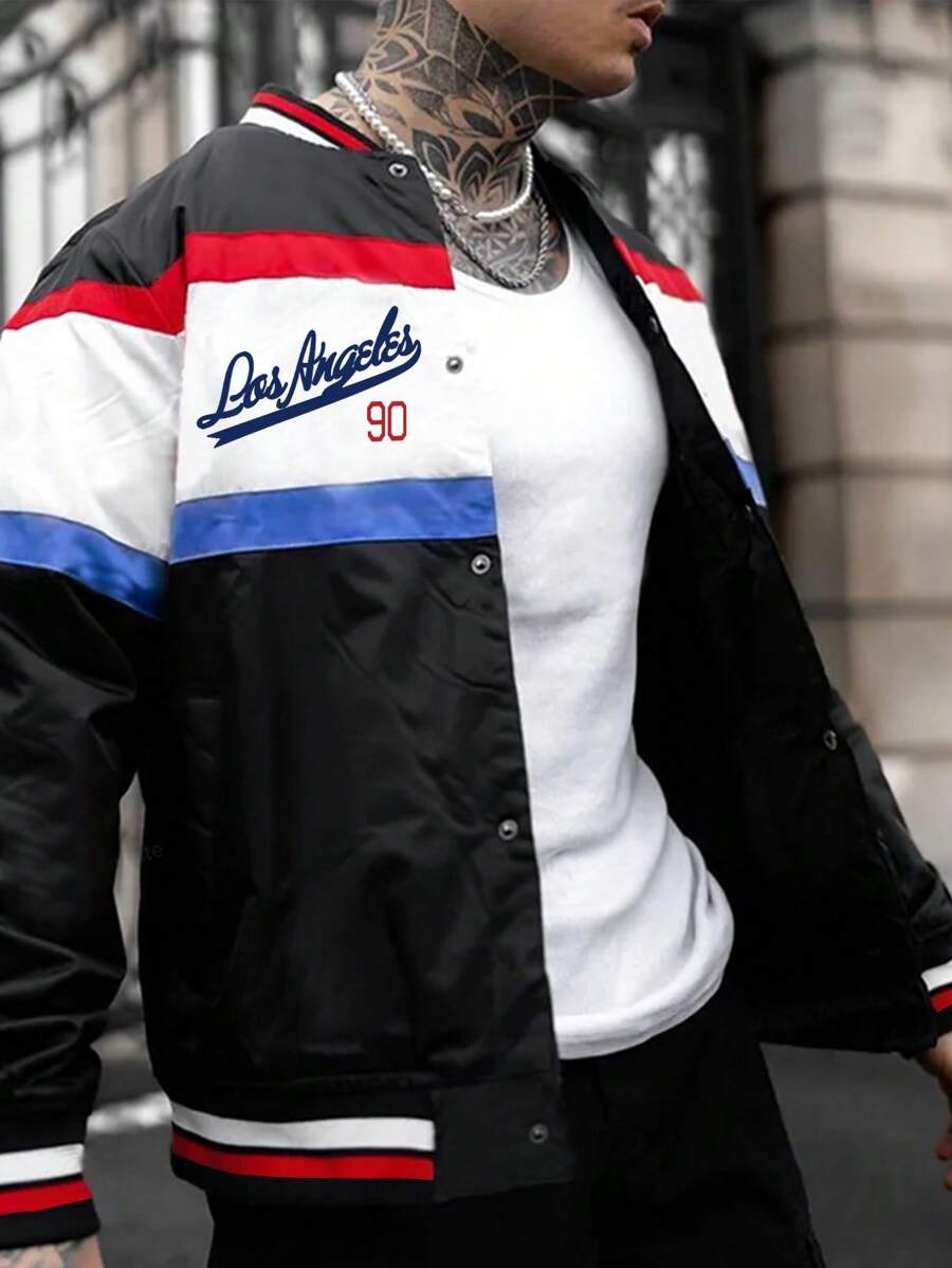 Manfinity Homme 男士撞色棒球夾克 - 彩色 - 查看 1