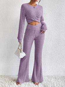 SHEIN Essnce 女用十字交叉下擺羅紋運動衫 - 淡紫色 - 查看 5