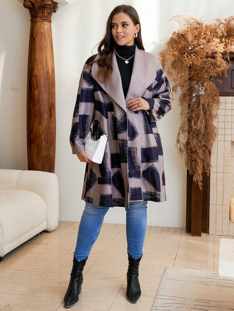 Plus Size Women's Lapel Thick Woolen Coat