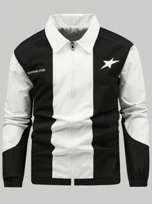 Manfinity Homme Outerwear Pria Kontras Kerah Kantong Zip Blok Warna Casual - Hitam - View 1
