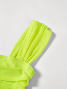 SHEIN MOD 女士純色百褶背心上衣 - 綠色 - 查看 4