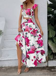 SHEIN VCAY Women's Floral Printed Cami Top And Skirt Set - Multicolor - View 4