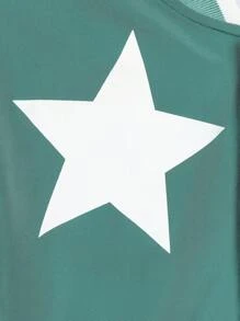 Teenagers' Long Sleeve Snap Button Jacket With Star Pattern - Olive Green - View 4