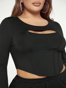 SHEIN SXY 大尺寸女士露肩不對稱下擺t恤 - 黑色 - 查看 5