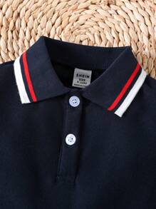 SHEIN Playful Pals 女嬰條紋印花正面半連結連身衣洋裝 - 藍色 - 查看 5