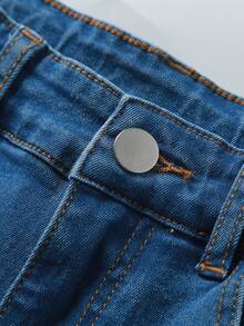 Quần Jeans Ống Loe Thời Trang Đường Phố Cho Các Cô Gái Tuổi Teen Có Độ Đàn Hồi - Rửa trung bình - Xem 4