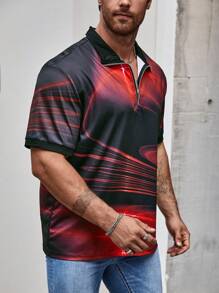Manfinity Roughcore Camisa polo con cremallera y estampado para hombres de talla grande - Multicolor - Ver 4