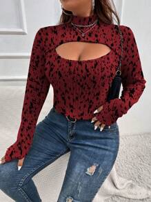 SHEIN Franclia Mô hình Cổ cao Xu hướng: Cắt giảm Áo thun - Màu Đỏ Sâu - Xem 7