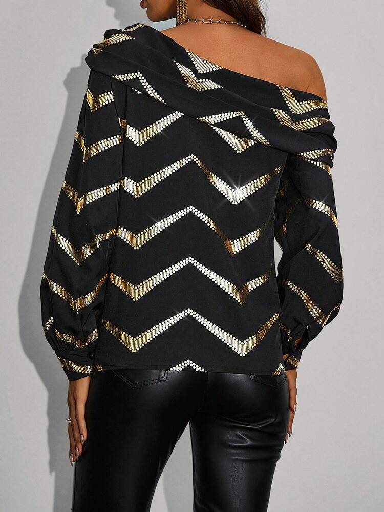 Asymmetric Collar Geometric Pattern Shirt Fall Cloth For Women