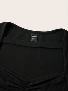 SHEINNeu 女士開衩及褶皺短款上衣 - 黑色 - 查看 6