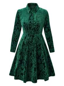 EMERY ROSE Kích thước lớn Dệt hoa Váy sơ mi - Màu xanh lá cây đậm - Xem 1