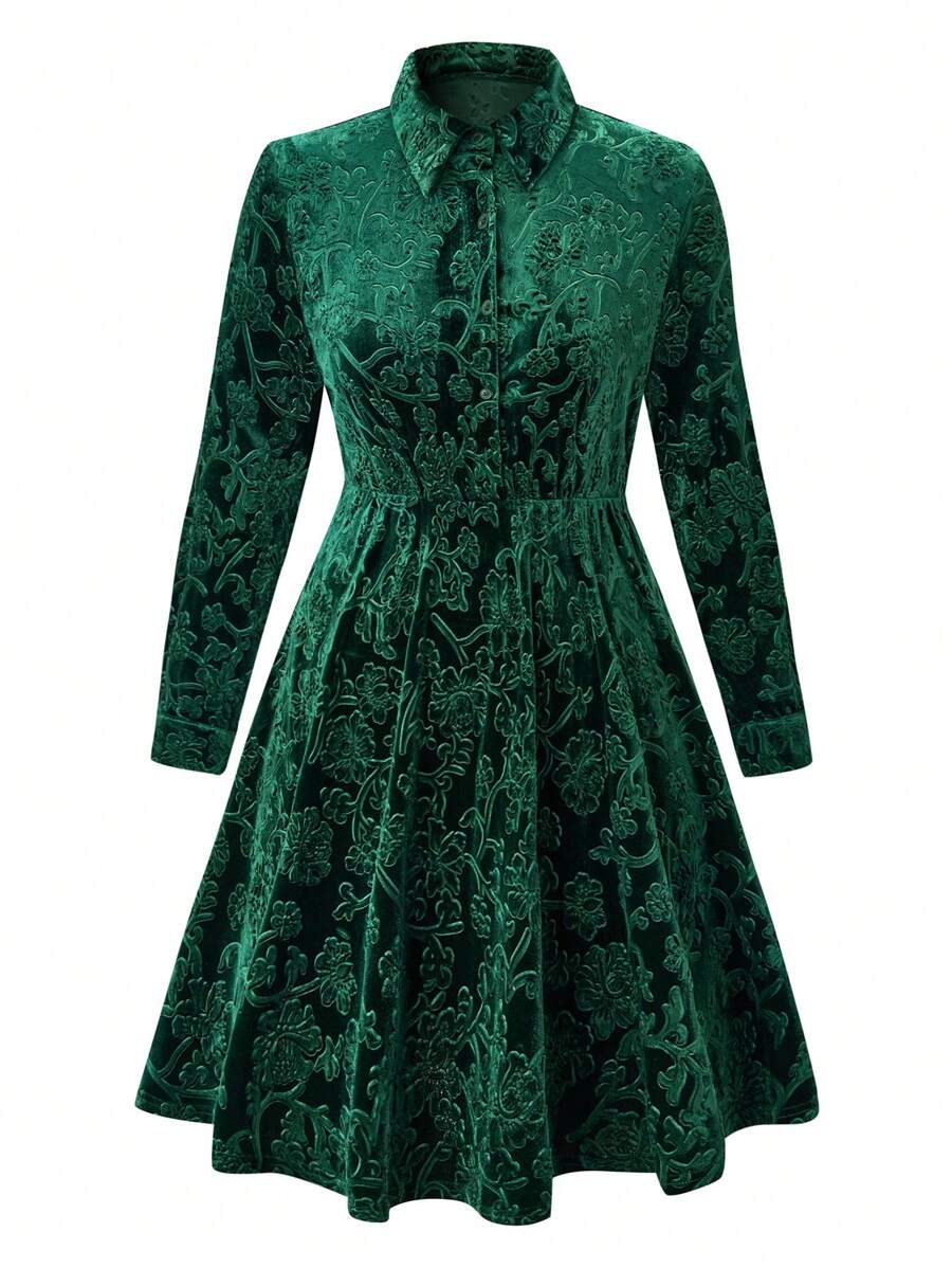 EMERY ROSE Kích thước lớn Dệt hoa Váy sơ mi - Màu xanh lá cây đậm - Xem 1