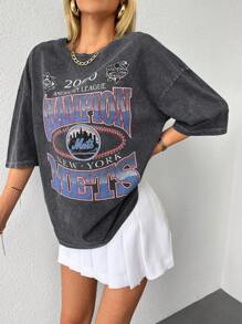 RueChic Letter Graphic Drop Shoulder Tee