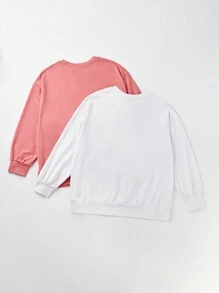 SHEIN EZwear 大尺碼2入組情人節愛心印花連帽衛衣 - 彩色 - 查看 2