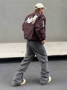 Manfinity Roghcode 男士水洗复古直筒牛仔裤，纯色修身长喇叭牛仔裤浅灰色洗水工装牛仔裤，适合老公、男朋友的礼物