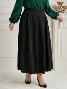 Modelyn Plus Size Solid Color Pleated Skirt - Black - View 6
