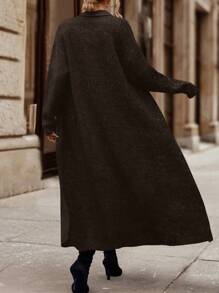 SHEIN Clasi 女士披肩领开衫毛衣长款开衫 - 咖啡棕 - 查看 2
