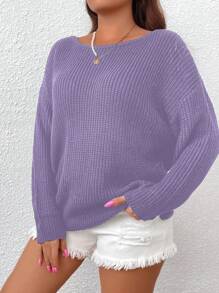 Celure Áo len chui đầu thả vai chuỗi ngọc trai cỡ lớn cho nữ - Màu tím - Xem 6