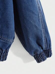 Claim Dot 男式寬鬆垂墜肩牛仔外套 - 藍色 - 查看 6