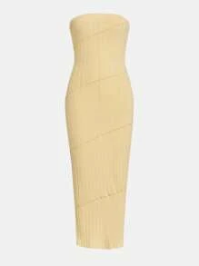 SHEIN Privé Ladies' Solid Color Ribbed Bandeau Dress - Apricot - View 1