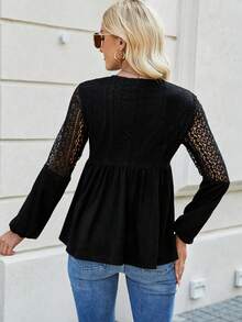 SHEIN Frenchy Blusa De Encaje De Empalme Para Mujer - Negro - Ver 3