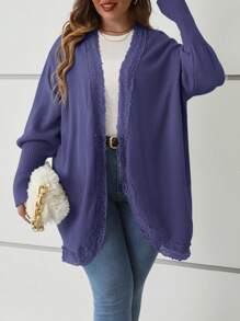 Franclia Women's Plus Size Solid Color Lace Knitted Cardigan With Patchwork