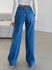 EURMUSE Wide Leg Washed Denim Jeans - Medium Wash - View 2