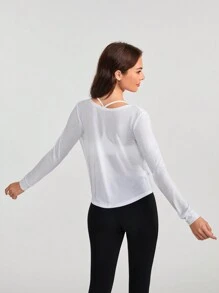 Daily&Casual Wrap Front Sports Tee Without Cami Top workout tops - Black - View 2