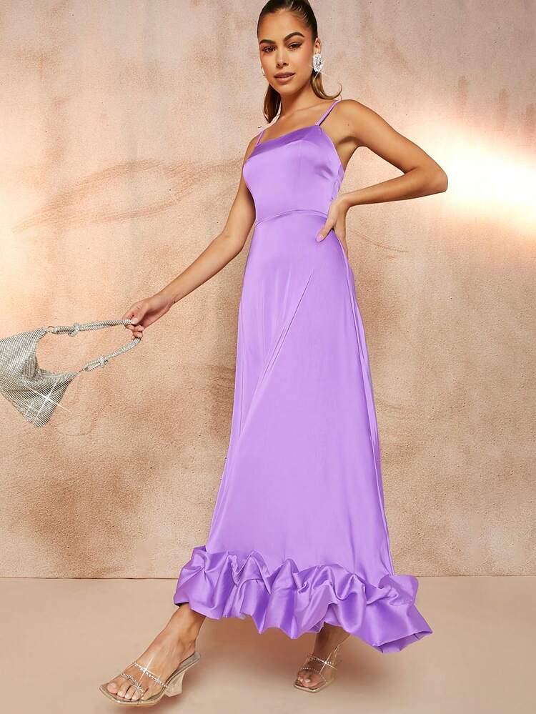 Solid Color Spaghetti Strap Dress For Women