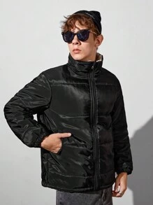 青少年男孩保暖衬里拉链前衬垫外套 - 黑色 - 查看 4