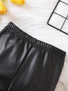 SHEIN Playful Pals Baby Girl Elastic Waist Pu Leather Leggings - Black - View 3