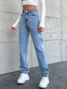 SHEIN Tall Women's Regular Waist Straight Leg Jeans - Light Wash - View 5