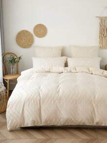 Juego de edredón de 3 piezas con estampado a rayas beige, textura acolchada, de poliéster, estilo bohemio shabby chic, para uso en todas las estaciones, suave y transpirable (1 edredón + 2 fundas de almohada, sin relleno)