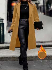 Calvaya Của phụ nữ Nguyên chất Màu sắc Dài Len áo - Màu Khaki - Xem 2