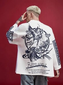 男士數位印花落肩袖襯衫 - 白色 - 查看 1