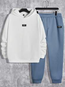 GENTILAND Men's Plus Size Letter Patched Hooded Sweatshirt And Sweatpants Set - Multicolor - View 2