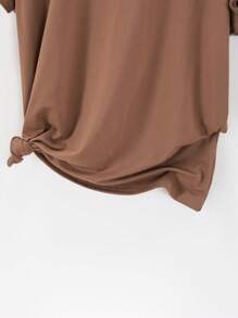 SHEIN LUNE Women's Slogan Print Short Sleeve T-Shirt Smile Every Day Graphic Tees Women Tops - Khaki - View 5