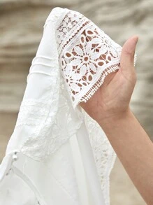 SHEIN VCAY 女式蕾絲拼接荷葉邊襯衫 - 白色 - 查看 10