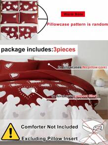 3pcs/set Heart Pattern Duvet Cover, 1pc Duvet Cover And 2pcs Pillowcase, Pillow Insert Not Include, Modern Bedding For Bedroom - Red - View 4