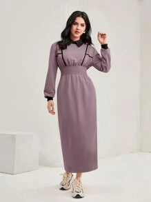 Mulvari Của phụ nữ Collared Đầm nỉ - Bụi tím - Xem 1