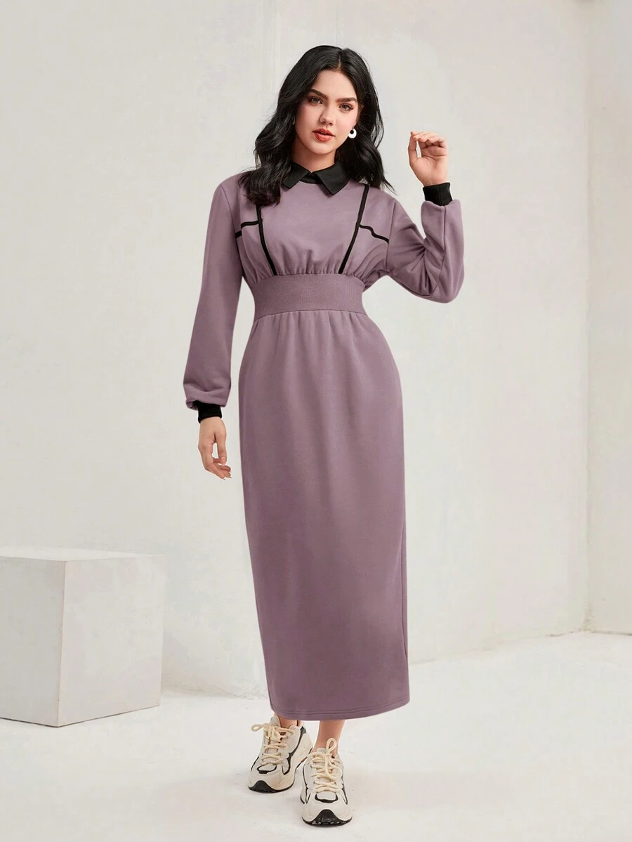 Mulvari Của phụ nữ Collared Đầm nỉ - Bụi tím - Xem 1