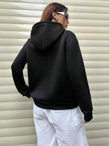 SHEIN Unity 心形印花连帽羊毛衫，秋冬休闲装 - 黑色 - 查看 2