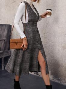 SHEIN Clasi Women's Plaid Overall Dress - Orange - View 6