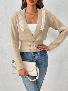 SHEIN Clasi Women's Beaded Flower Lace Waist-tied Cardigan
