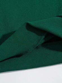 SHEIN EZwear 女款標語印花抽繩連帽抓絨運動衫 - 綠色 - 查看 4