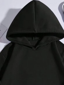 青少年女孩大海&標語圖案加絨內裏連帽衫