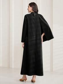 Al Najma Women's Stand Collar Color-block Cape Sleeve Kaftan - Black - View 2